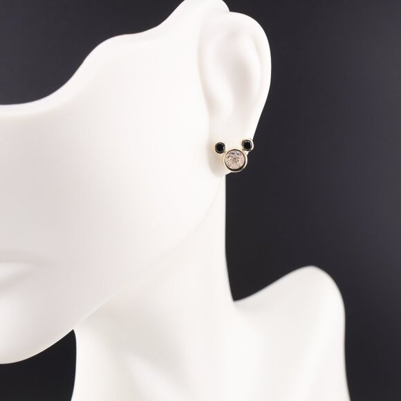 Women's 14k Gold Mickey Mouse Novelty Black CZ Mini Stud Earrings Screw Post *** - Picture 7 of 9